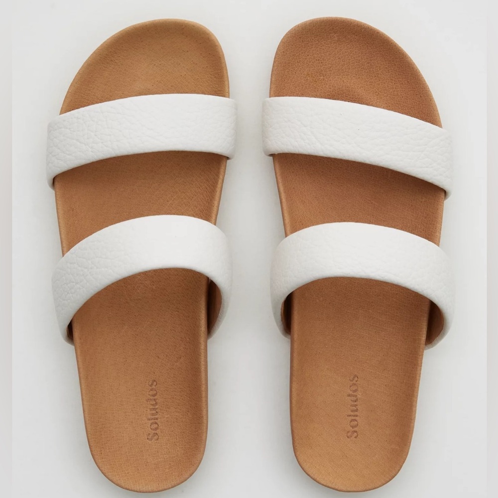 White two-strap Soludos sandals